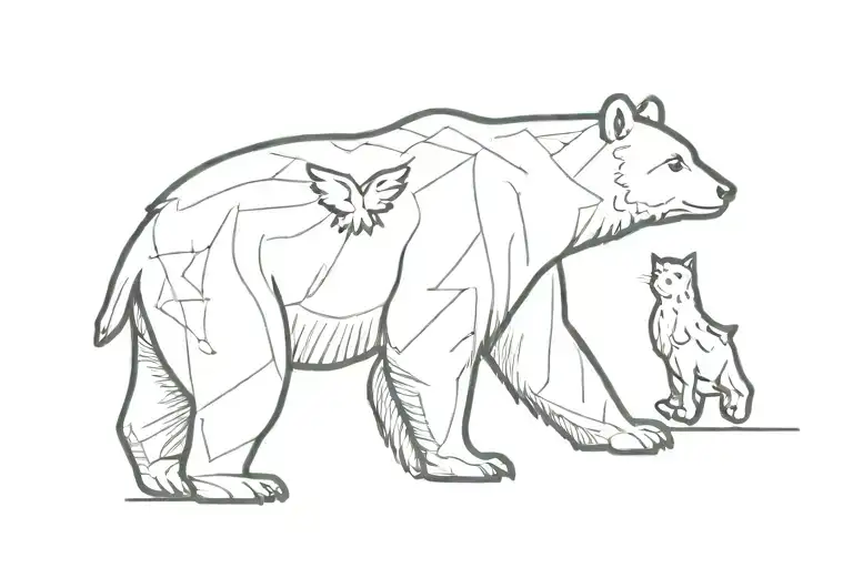 Bear Walking With Teddy In Mouth And Owl On Top