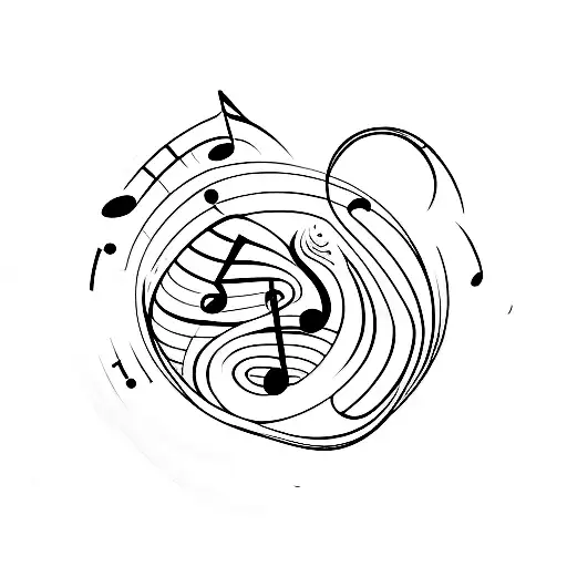 A Minimalist Tattoo Of A Music Note With A Planet Inside It