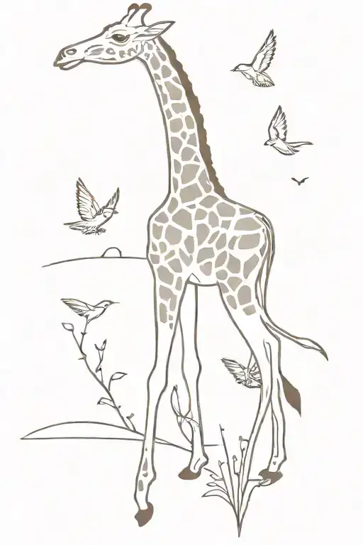 Giraffe And Bird Flying