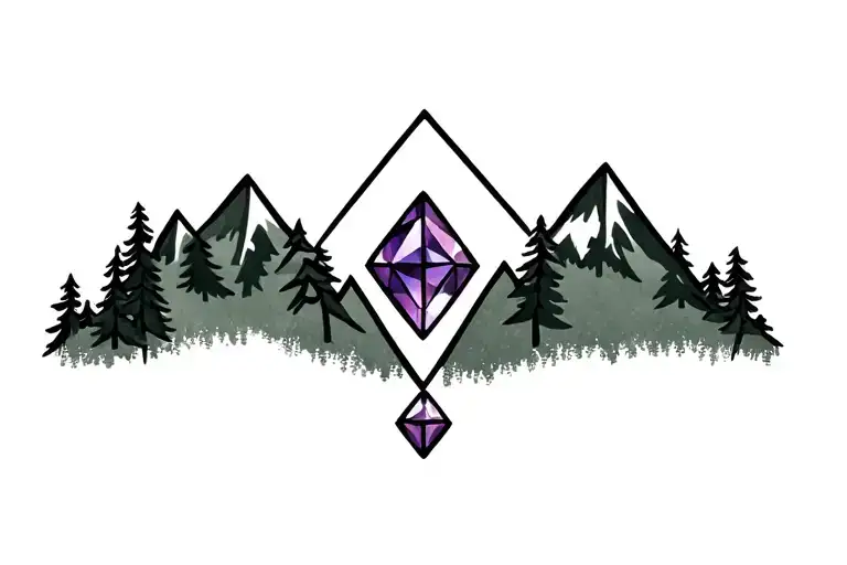 Forest And Mountains Outline Intertwined Gems Amythest And Topaz