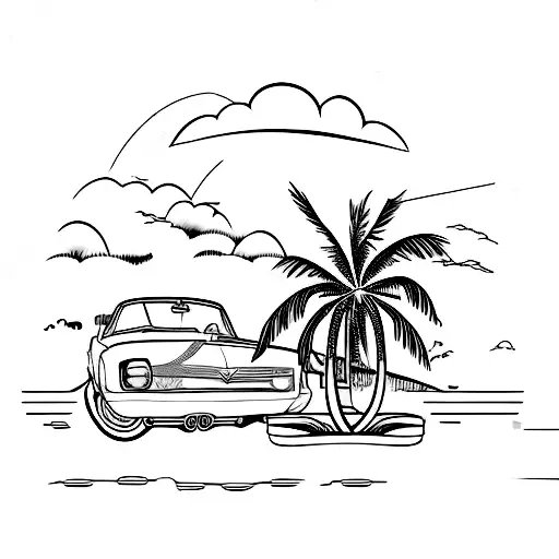 Vintage Car Driving Through A Tropical Island