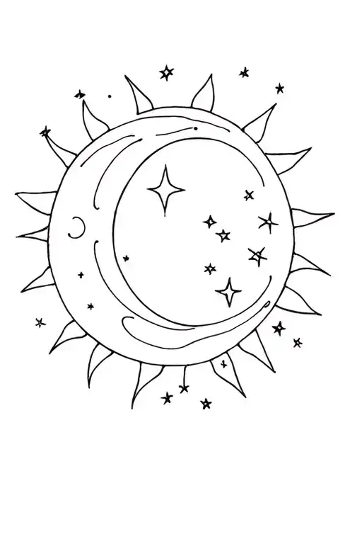 Sun And Moon Surrounded By Stars