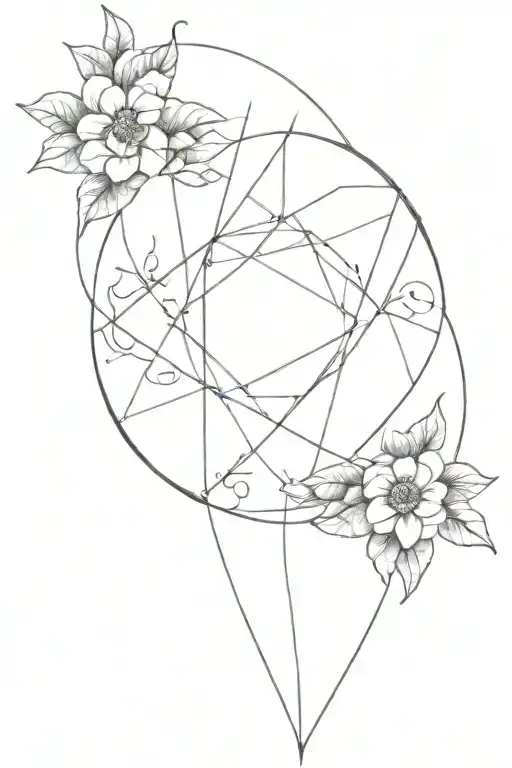 A Geometric Representation Of A Kunteynir Symbol Intertwined With Floral Elements