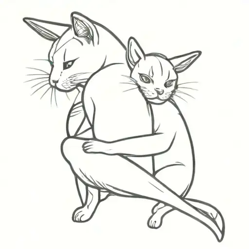 Munckin Cat And A Rabbit Sitting On His Shoulder Kissing The Cat