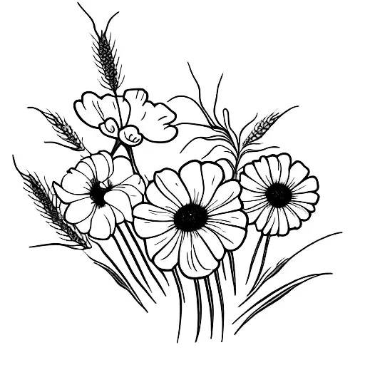 June August And March Birth Flowers With Wheat