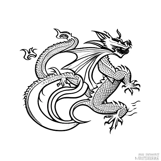 Medieval Dragon Made On Thin Linea