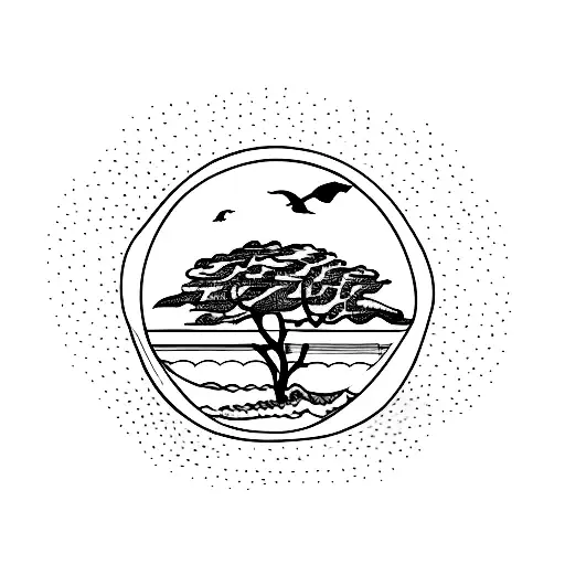 Beach With A Bench In Middle And Trees On Both Side