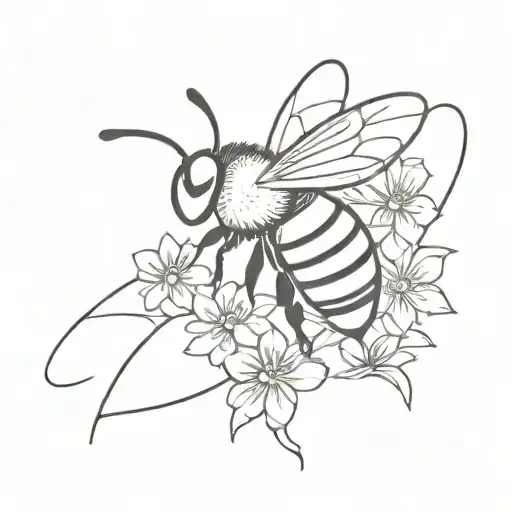 Profile Bee With Flowers Shaped Like Half Heart Shape