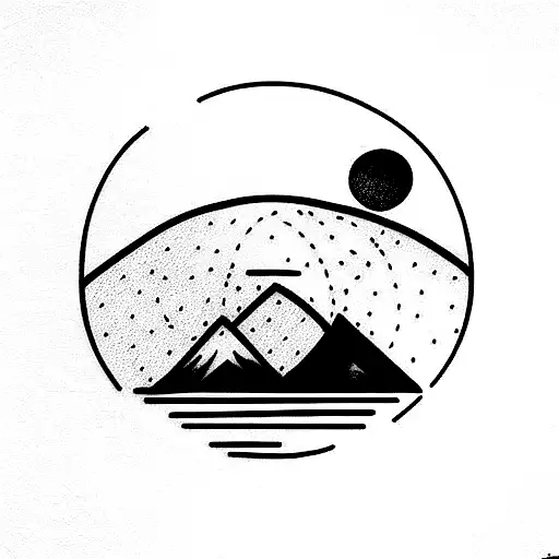 Mountains With Red Sun