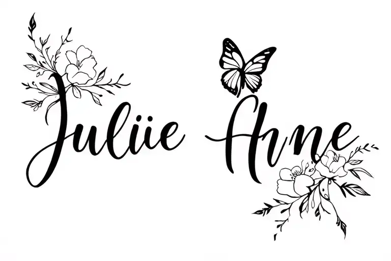 Butterfly Minimalist Abstract With Floral And The Cursive Text Julie Anne Horizantal Lower Back Only