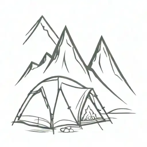 Mountatin With Tent And Fire In Front Of It