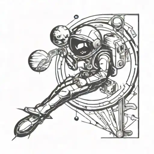 Retro Simple Black And White Tattoo Design Of A Poster Advertising A Vacation To Another Planet