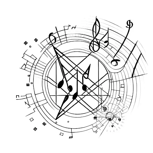 Create A Minimalist Tattoo Of A Stock Market Graph With Music Symbols Intertwined