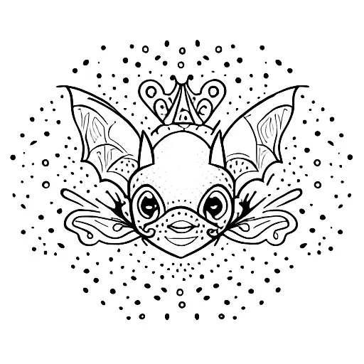 A Dotwork Design Of A Bat Surrounded By Swirling Morning Glory Petals
