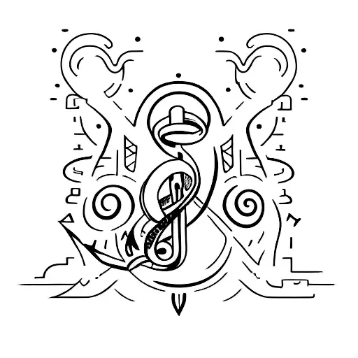 A Minimalist Tattoo Of A Musical Note Intertwined With A Ship's Anchor