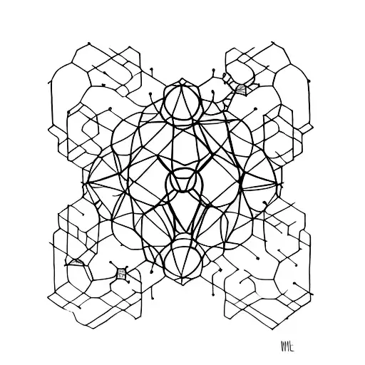 A Minimalist Tattoo Of A Molecule Structure With Watercolor Accents