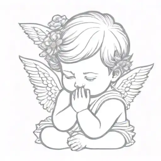 2 Baby Angels Praying With Chrysan Mini