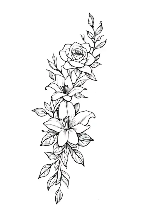 Upper Arm Flower Sleeve Tattoo With Little Roses And Lilies
