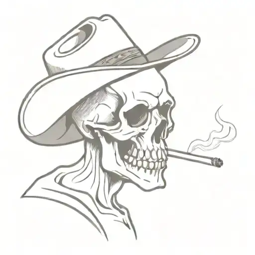 Skull Wearing A Cowboy Hat Smoking A Cigarette