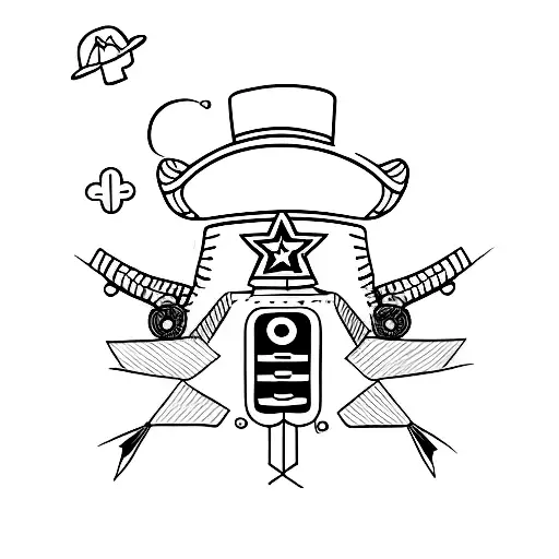 Create A Tattoo With A Ufo In The Shape Of A Cowboy Hat Aducting A Small Cow