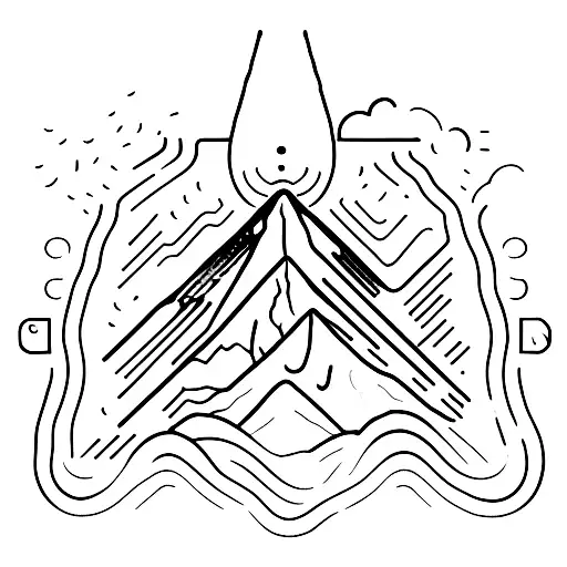 A Minimalist Tattoo Of A Hiker Reaching The Summit Of A Psychedelic Mountain