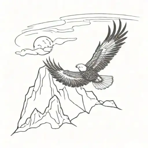 An Eagle Flying Over A Mountain With A Churc In The Front And A Parajumper In The Air