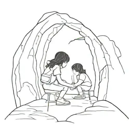 A Female Kid With A Torchlight At The Entrance Of An Animal Cave