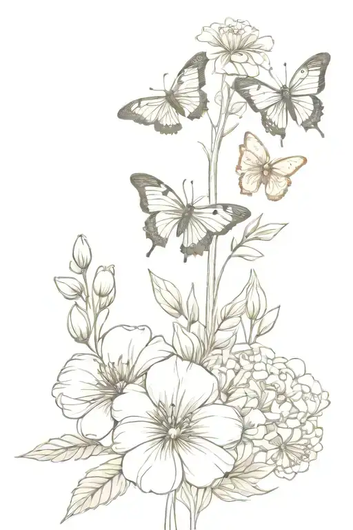 Small July And October Birth Flower Bouquet With Butterflys