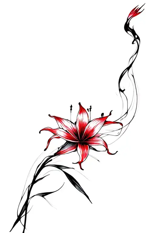 Black Smoke Swirling And Red Spider Lily Flower Blooming
