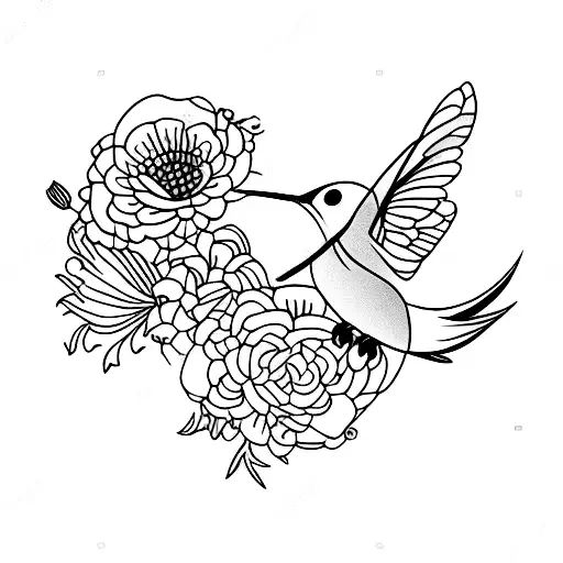 Hummingbird With Bees And Flowers