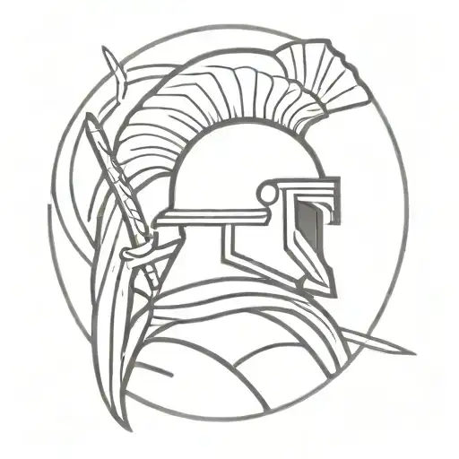 A Minimalist Outline Of A Roman Gladiator With A Regular Helmet And With Pasta As A Sword