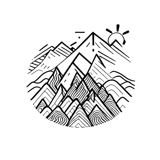 A Minimalist Tattoo Of A Mountain Range With A Winding Hiking Trail