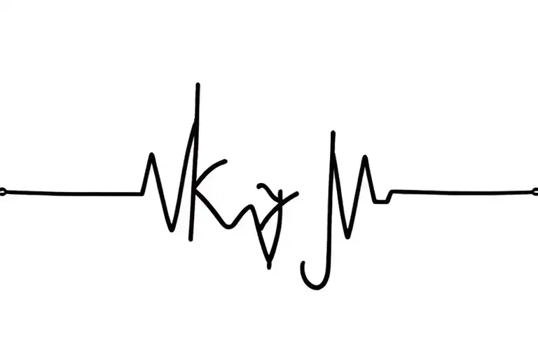 Heartbeat Line With Initials K And J Written In Calligraphy