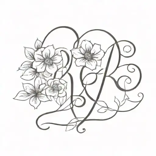 Initials A & B With Love Hearts And Flowers Intertwined