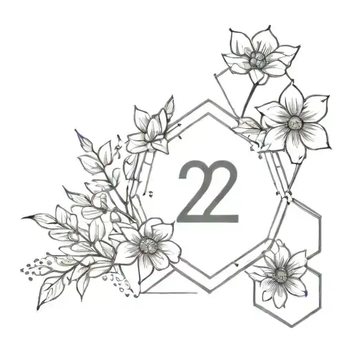 The Number 224 With Hexagons And Aster Leaves In The Background