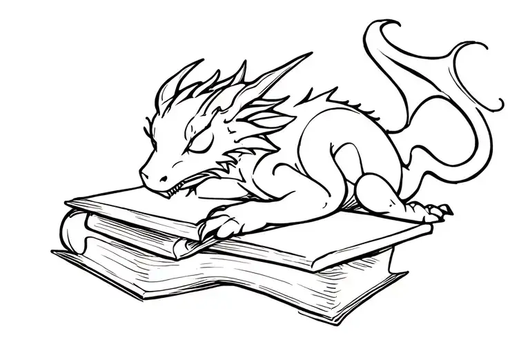 Cartoon Dragon Sleeping On Books