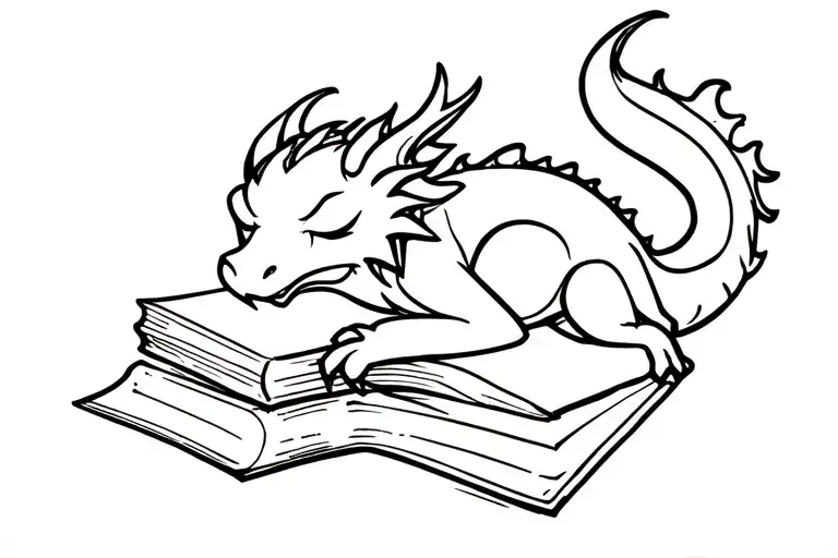 Cartoon Dragon Sleeping On Books