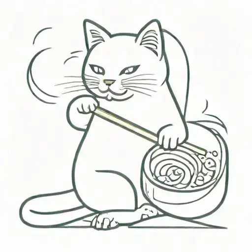 A Black Cat Playing With Sushi Roll