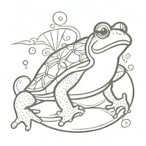 A Frog Riding On A Turtle With A Heart Shell Pattern