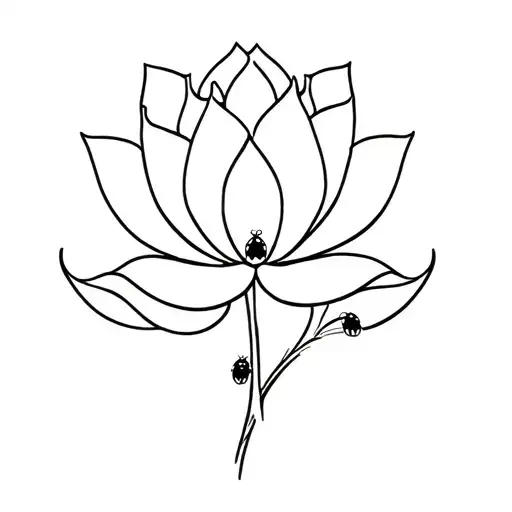 A Minimalist Lotus Flower With Ladybug Accents