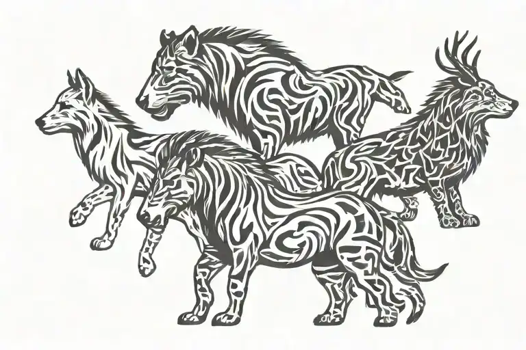 Silhouettes Of Four Animals Representing Family