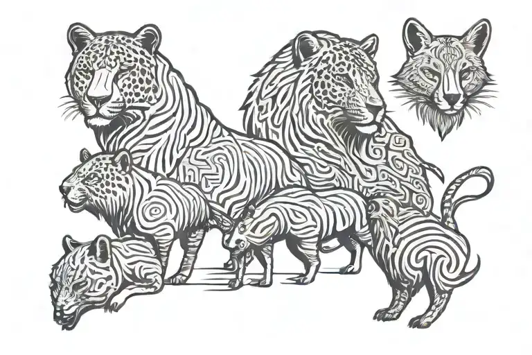 Silhouettes Of Four Animals Representing Family