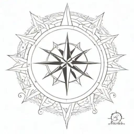 A Minimalist Tattoo Of A Compass Rose With The Initials Of Family Members Embedded In The Design