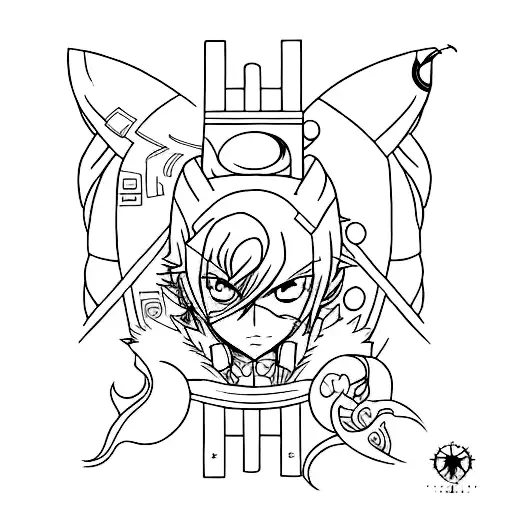 A Minimalist Tattoo Of A Character From A Favorite Anime With A Code Snippet As A Background