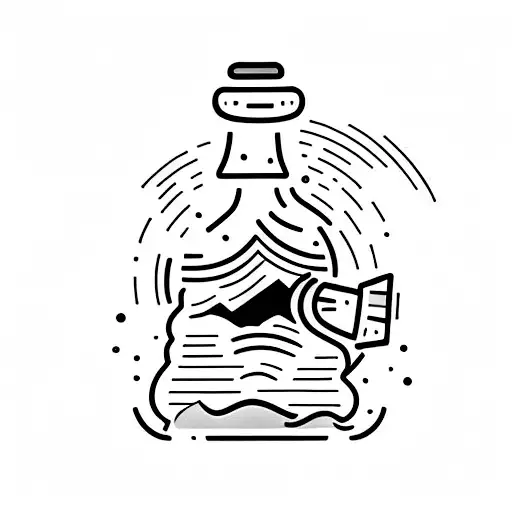 A Minimalist Tattoo Of A Serene Sunset With A Beer Bottle And Smoke Rising From It