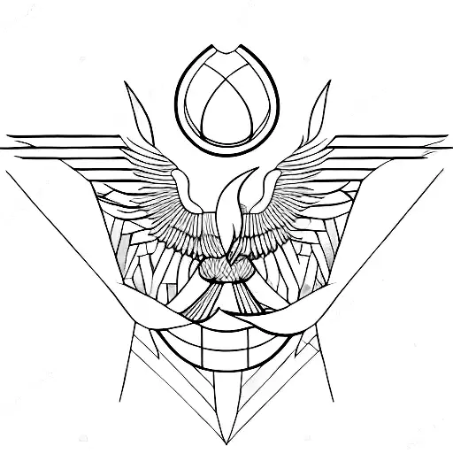 Phoenix With Geometric Lines And Circles At Background