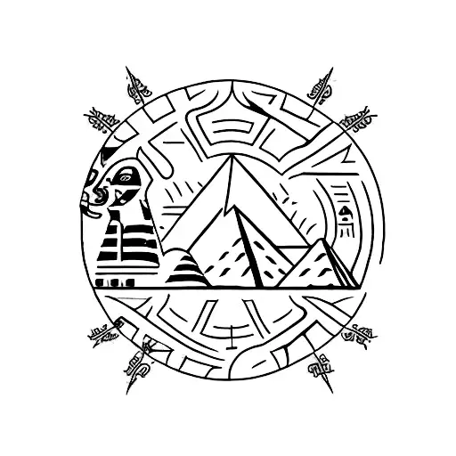 Design A Tattoo That Depicts A Mountain Range With Egyptian Hieroglyphics