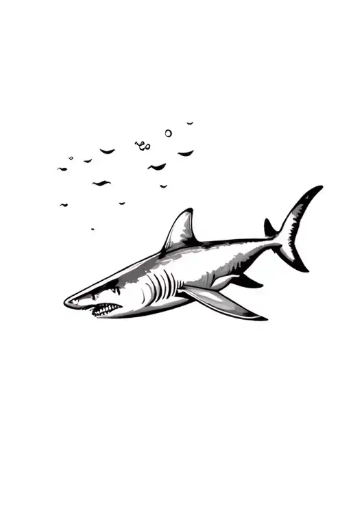 Continous Line Drawing Of Shark Swimming Gracefully