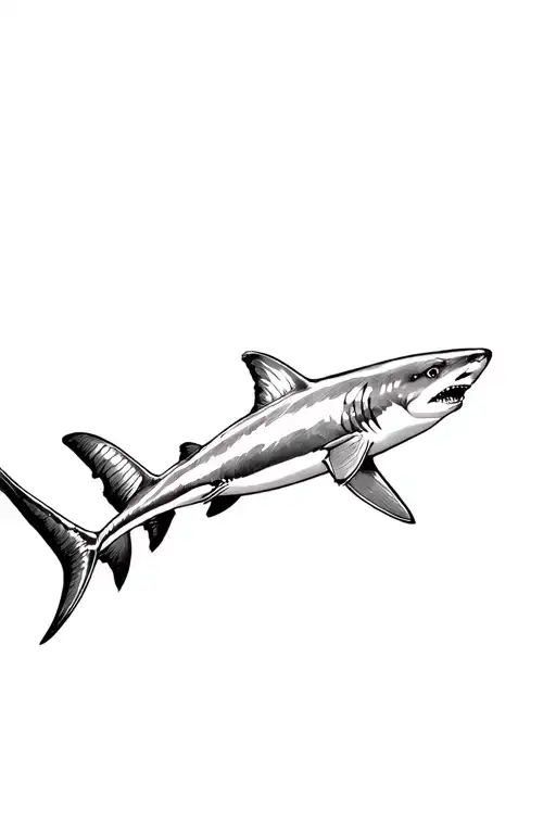 Continous Line Drawing Of Shark Swimming Gracefully Elegant From Above Arial View Girls