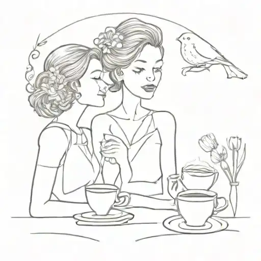 Mother Of Two Girls Having A Teaparty